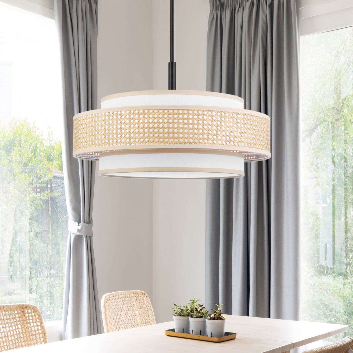 Modern Chandelier Black 24" 5-Light Woven Rattan Shade