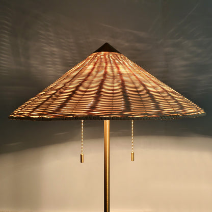 Floor Lamp Traditional Brass 65" 2-Light Rattan Shade