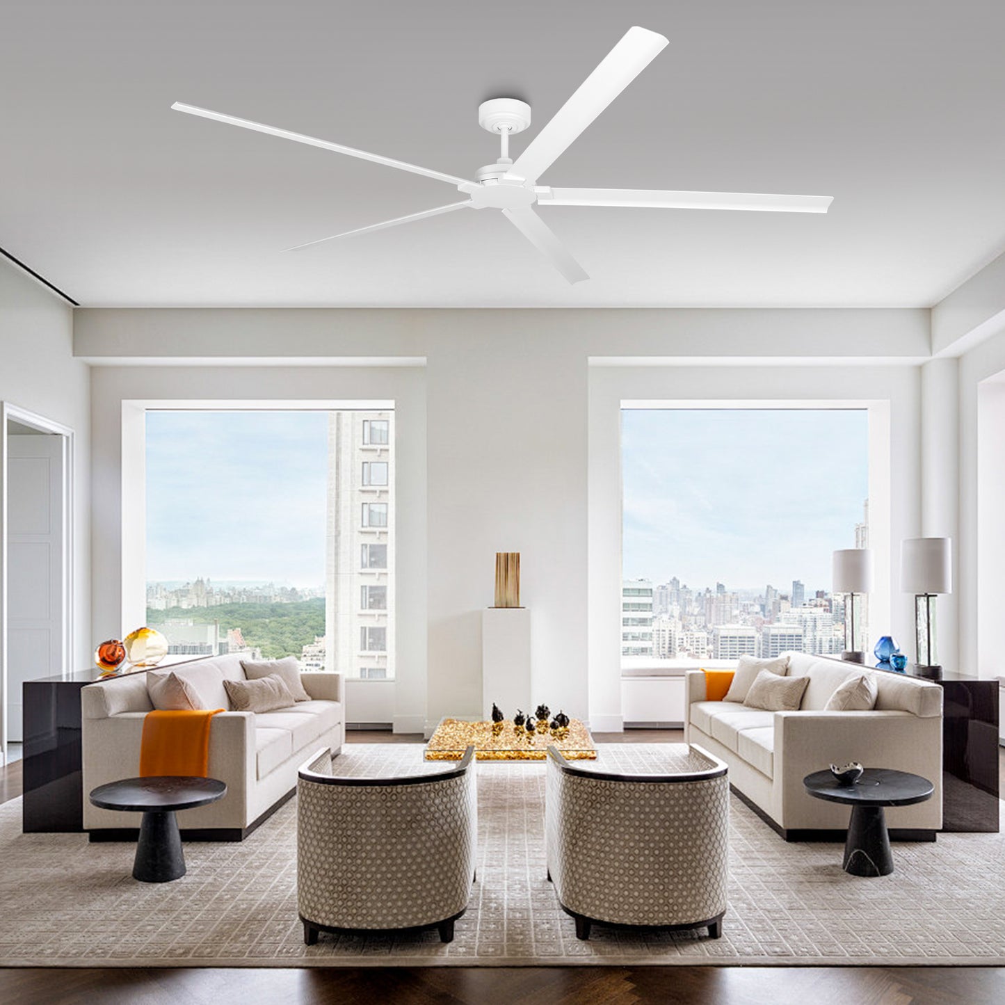 Ceiling Fan 72" Industrial 5-Blade White IPX4 Outdoor Use