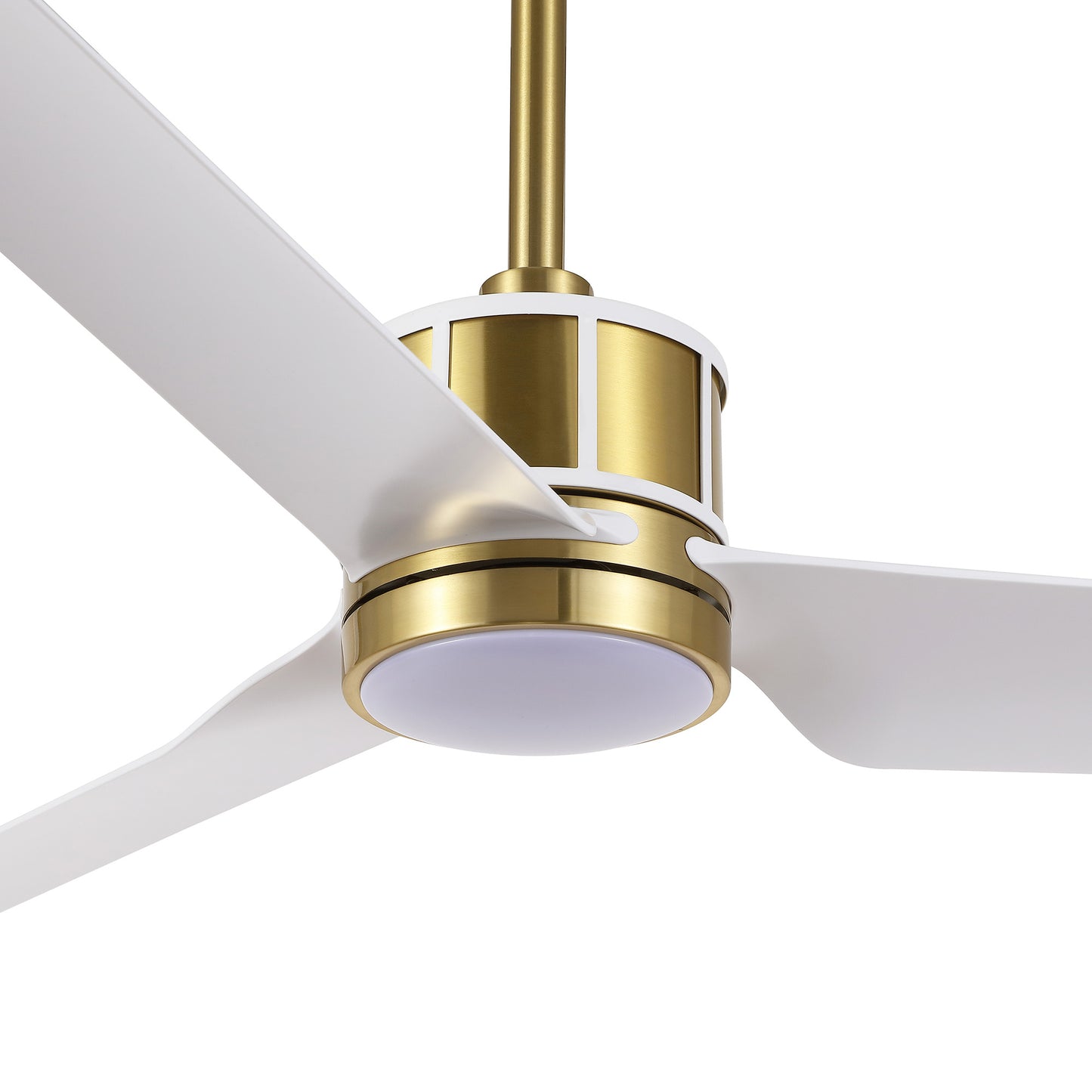 52" Gold and White Ceiling Fan with LED Light and Remote – Modern Wood Blade Fan