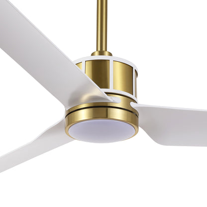 52" Gold and White Ceiling Fan with LED Light and Remote – Modern Wood Blade Fan