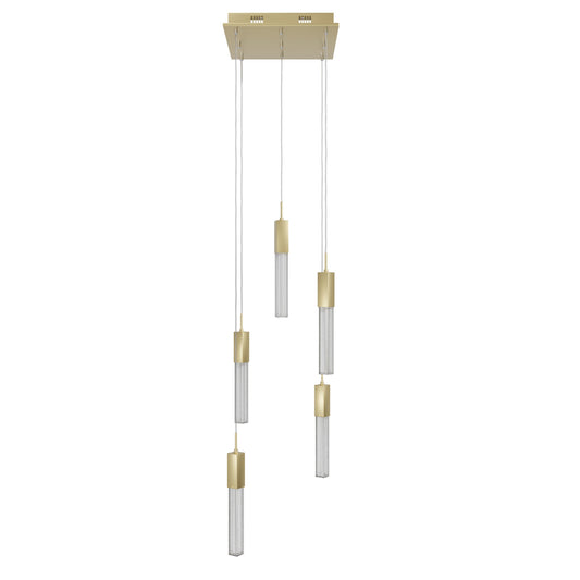 Boa 5-Light LED Brushed Brass Studded Glass Pendant Light