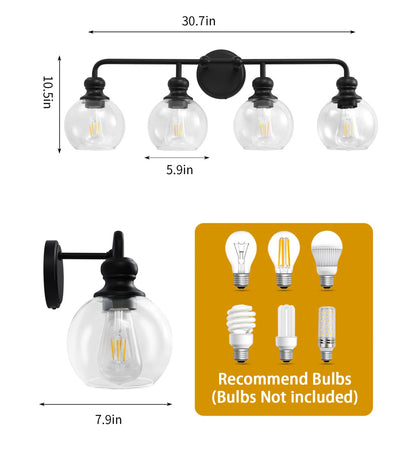 Irvine Black Modern Clear Glass 4-Light Vanity Light