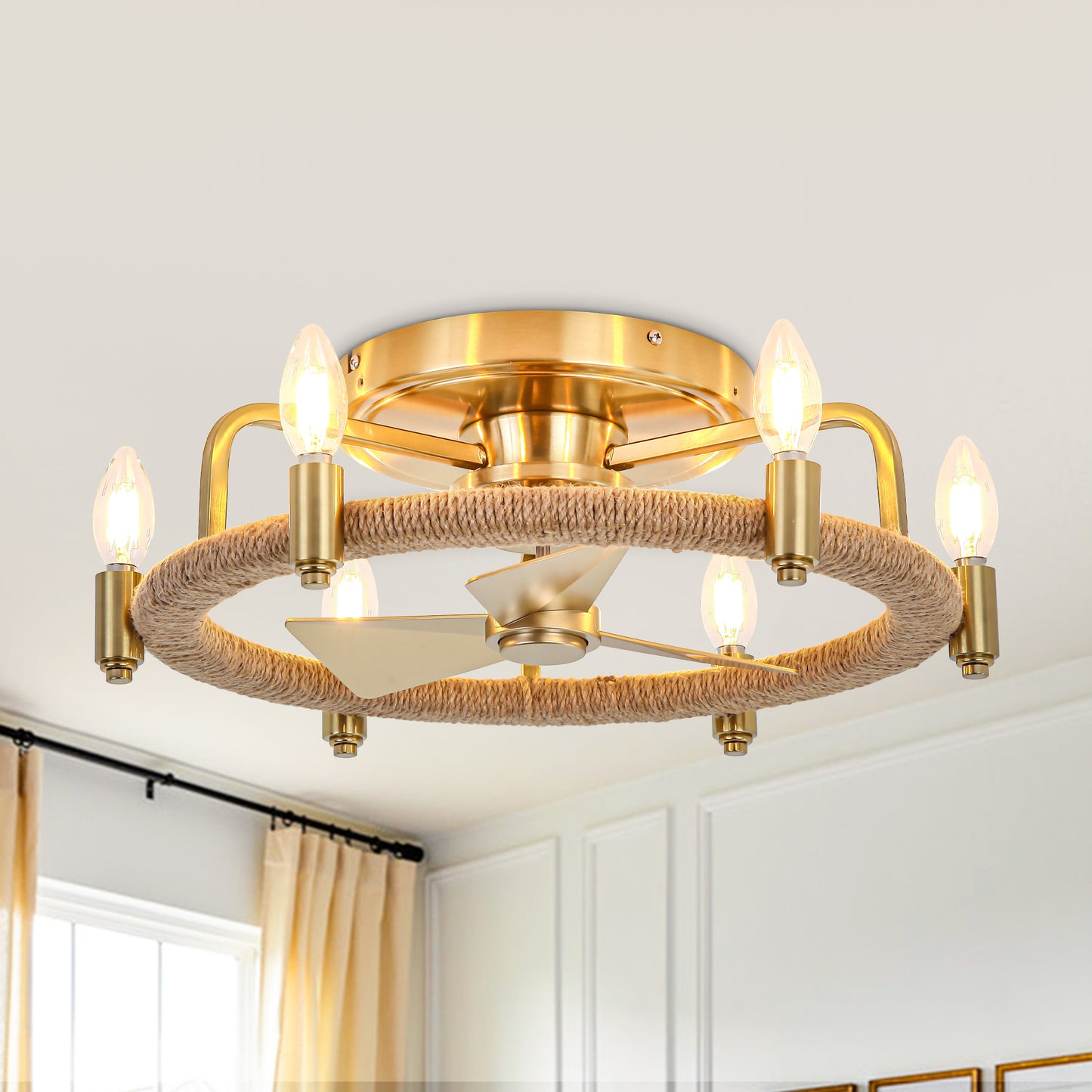 20" 6-Light Flush Mount Gold Ceiling Fan with Light