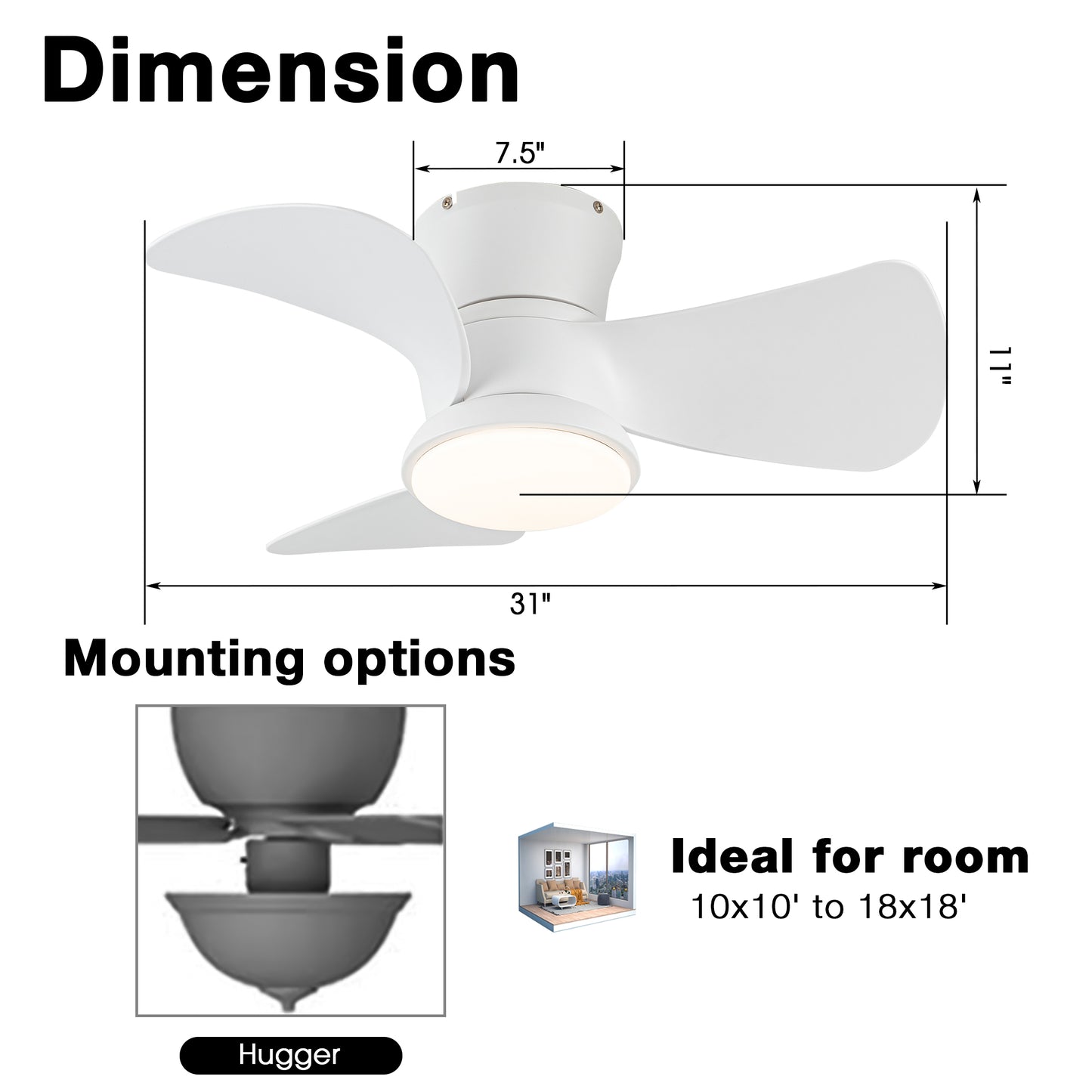 BreezeLite 31" Modern White Flush Mount LED Ceiling Fan