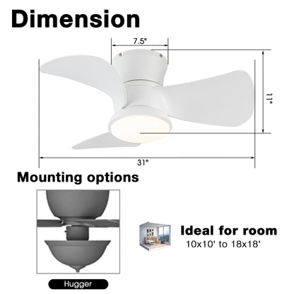 BreezeLite 31" Modern White Flush Mount LED Ceiling Fan