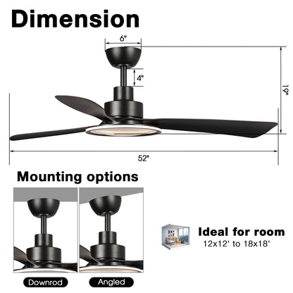BreezeLite 52" Modern Matte Black LED 3-Blade Ceiling Fan