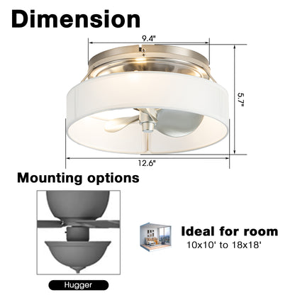 BreezeLite Modern 12.6" Nickel Caged Flush Mount Ceiling Fan