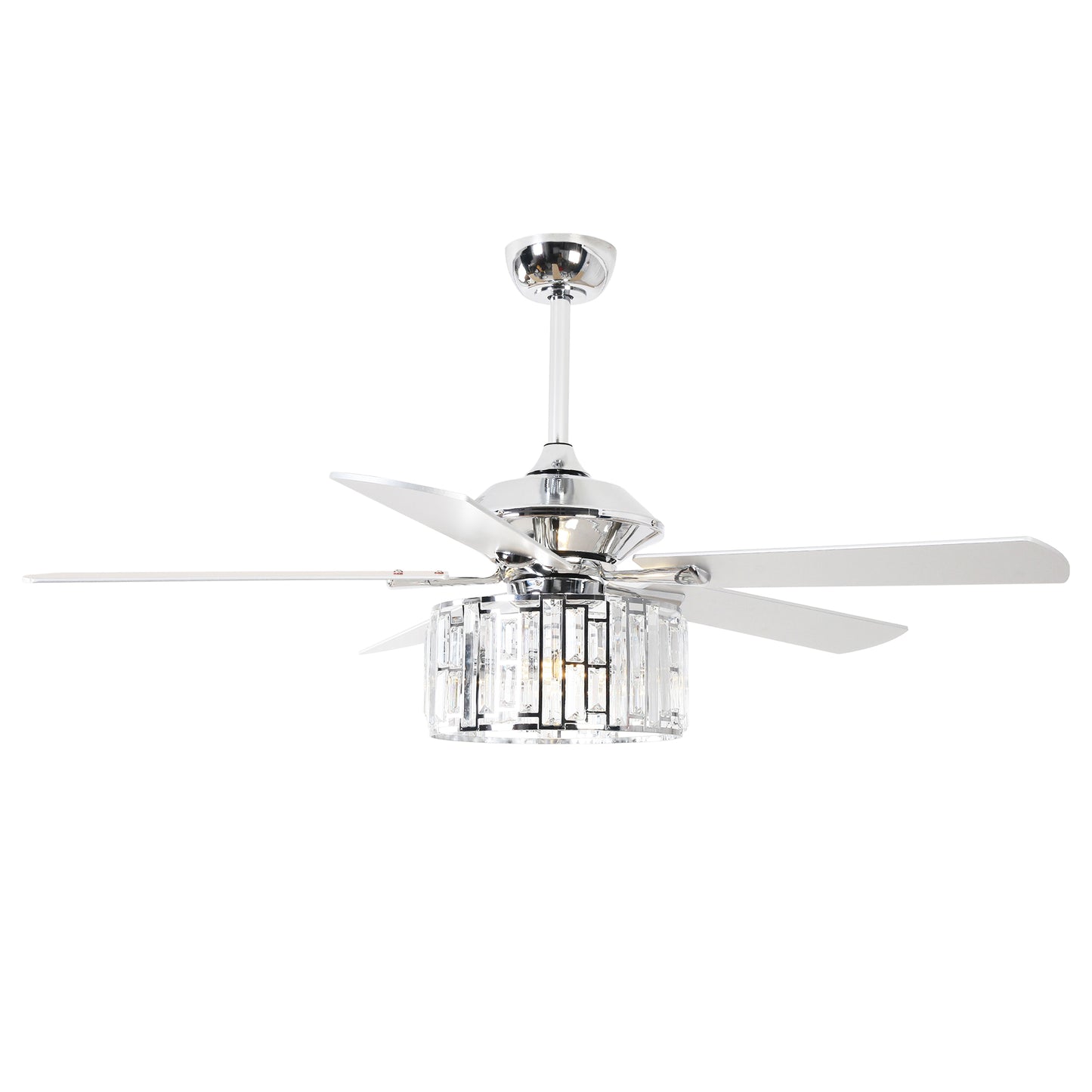 52" Crystal Ceiling Fan with Light & Remote – Chrome 5-Blade, DC Motor, Large Room