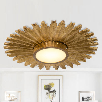 22" Gold Sunburst Flush Mount Ceiling Light – LED, Modern Farmhouse, Low Profile