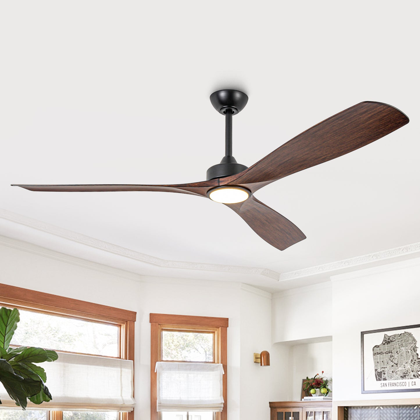 60" Farmhouse Ceiling Fan with Light & Remote – Matte Black, 5-Blade, DC Motor