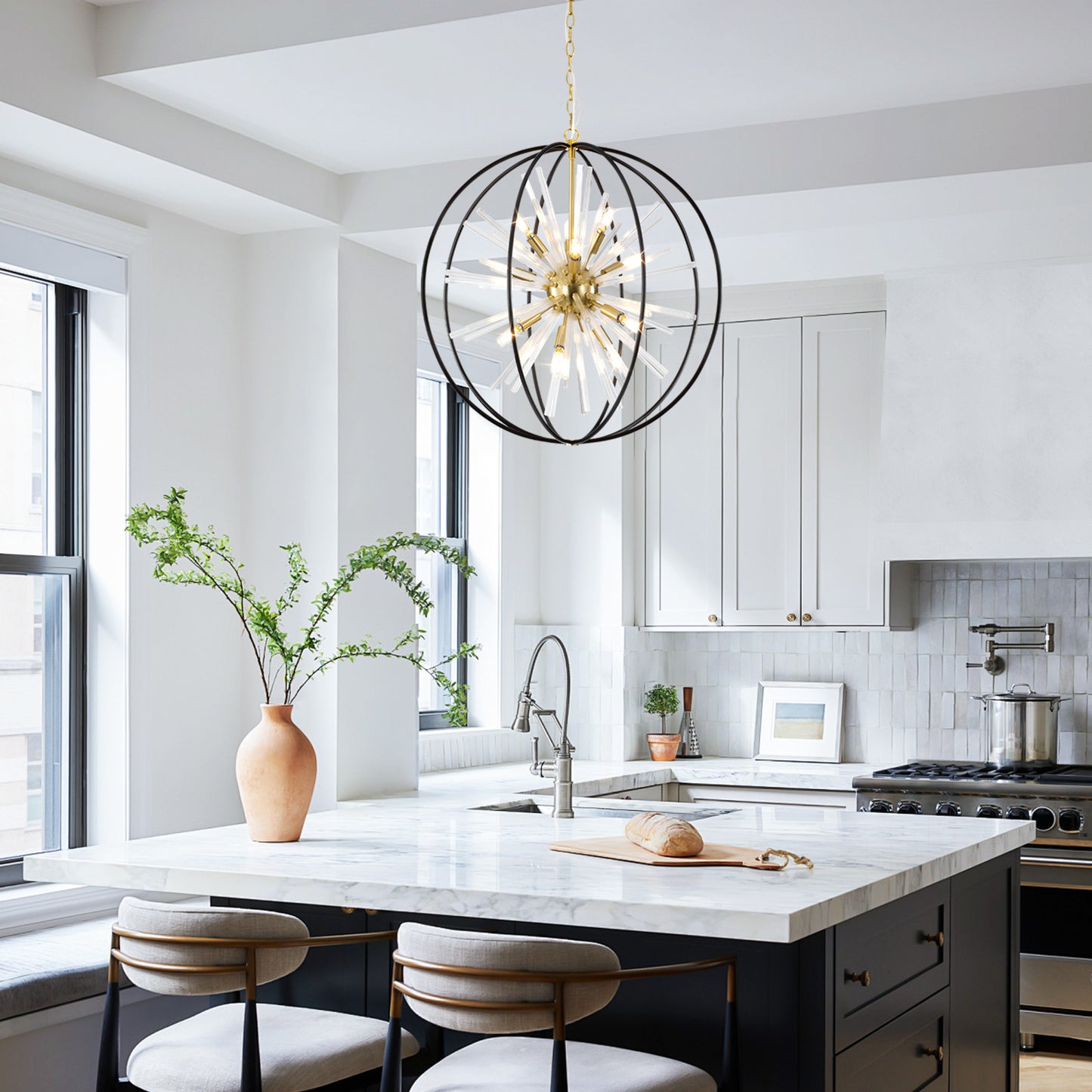 Brio 27" 10-light Modern Black and Gold Orb Chandelier