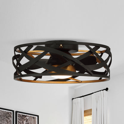 21" Modern Black Cage Ceiling Fan with LED Light