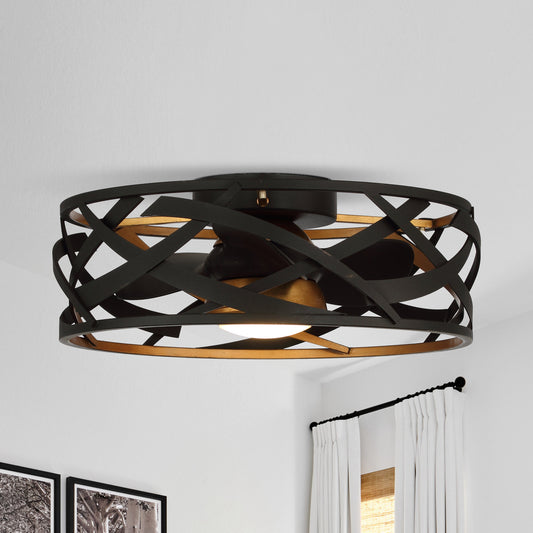21" Modern Black Cage Ceiling Fan with LED Light