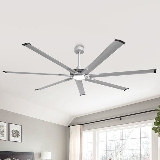 Ceiling Fan Industrial 84" Modern Silver 7-Blade LED Light
