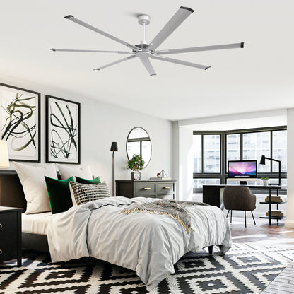 Ceiling Fan Modern 84" Industrial 7-Blade Silver Metal