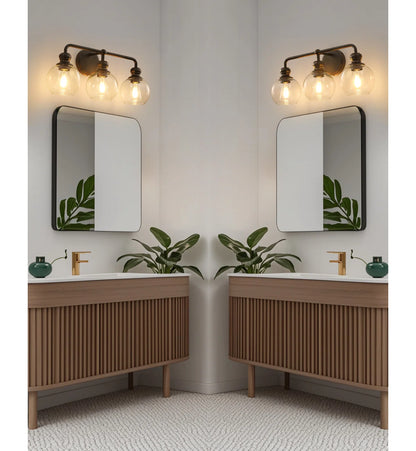 Irvine Black Modern Clear Glass 3-Light Vanity Light