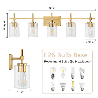 Jasper Gold Clear Glass 5-Light Bathroom Vanity Light