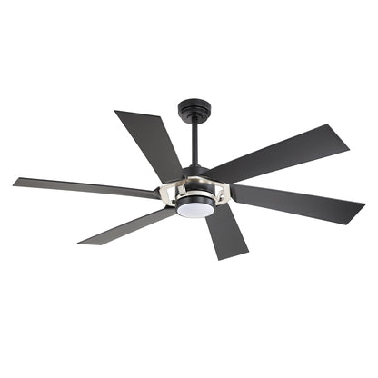 60" Black & Chrome Ceiling Fan with Light & Remote – Smart 6-Blade, DC Motor