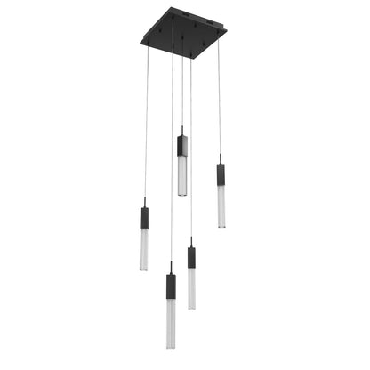 Boa 5-Light LED Matte Black Studded Glass Pendant Light