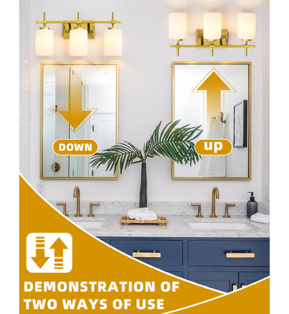 Jasper Gold Traditional Frosted Glass 3-Light Bathroom Vanity Light