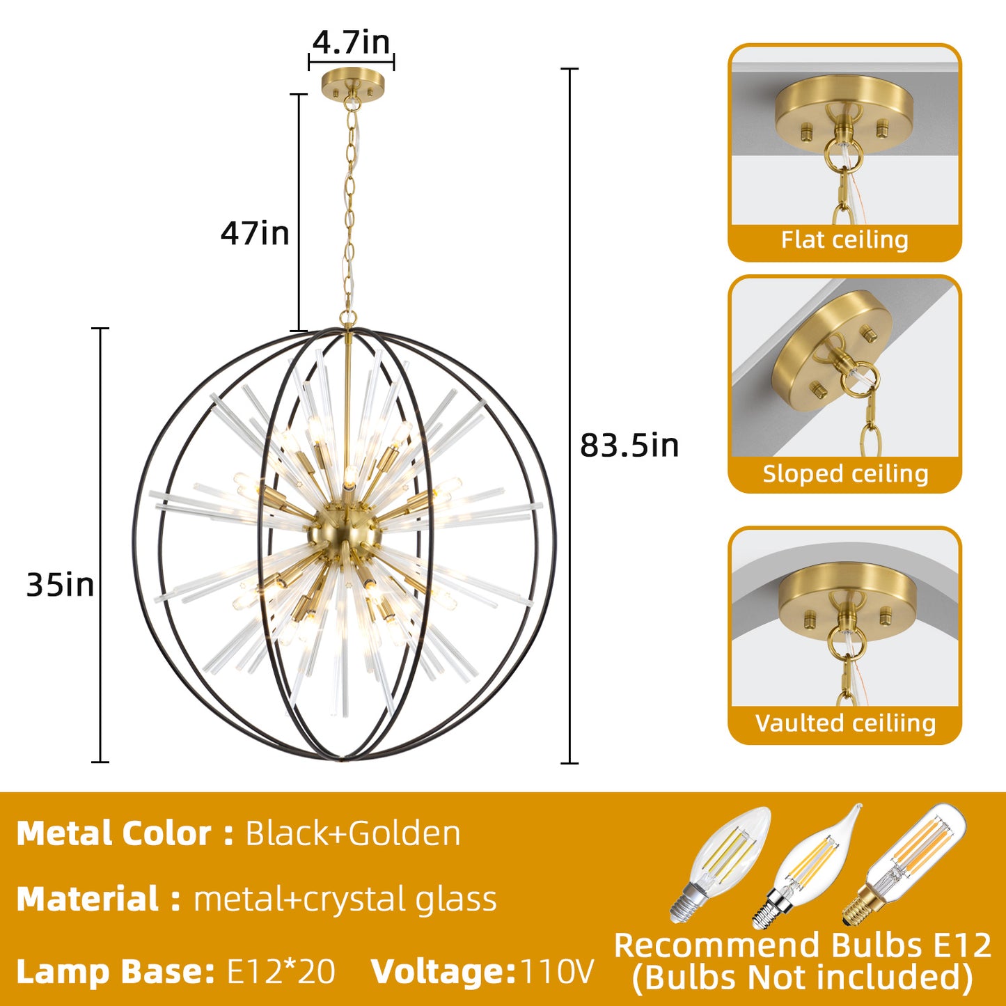 Brio 35" 10-light Modern Black and Gold Orb Chandelier