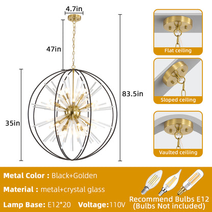 Brio 35" 10-light Modern Black and Gold Orb Chandelier
