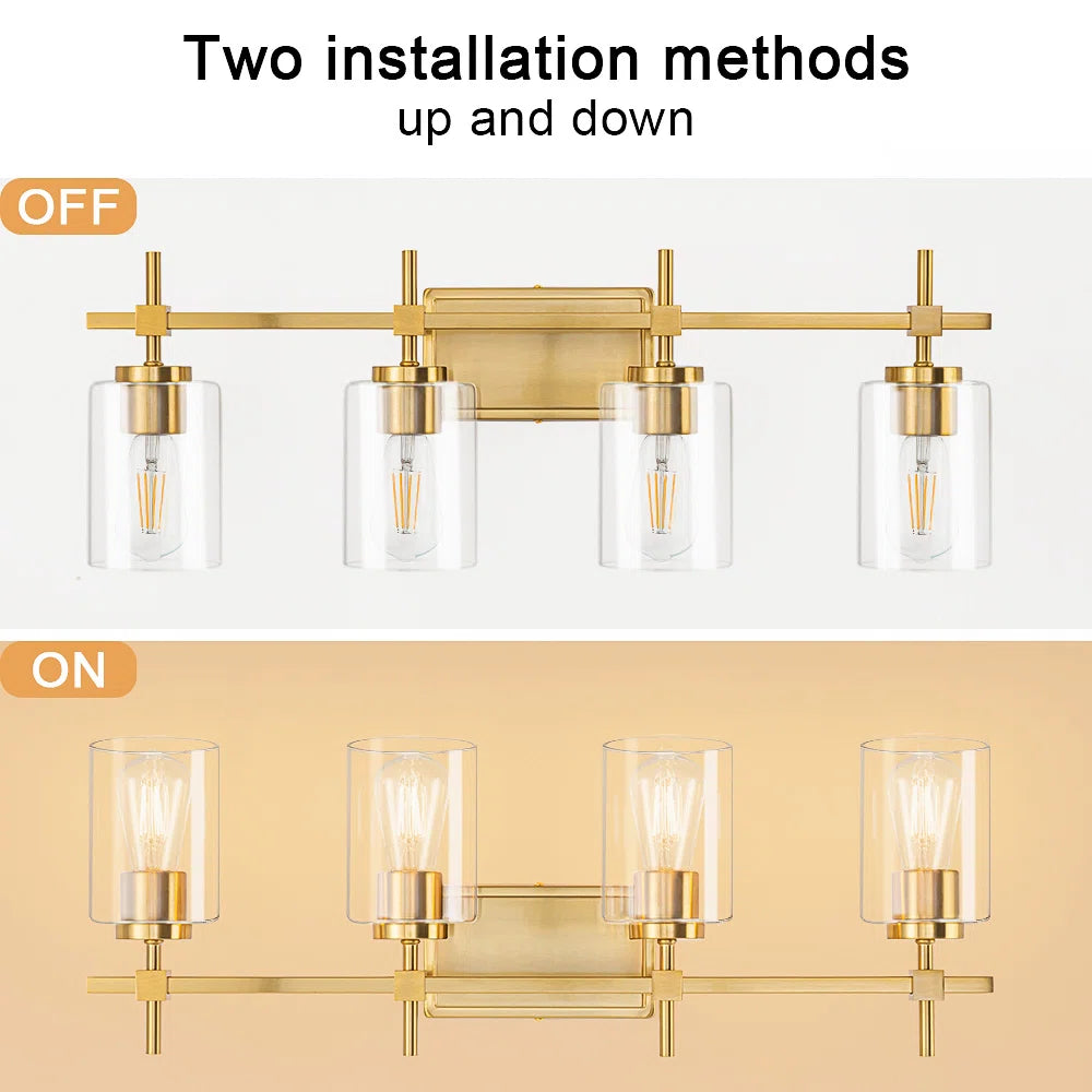 Jasper Gold Traditional Clear Glass 4-Light Bathroom Vanity Light