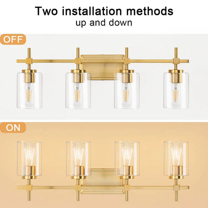 Jasper Gold Traditional Clear Glass 4-Light Bathroom Vanity Light