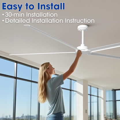 Ceiling Fan 84" Industrial 5-Blade White IPX4 Outdoor Use