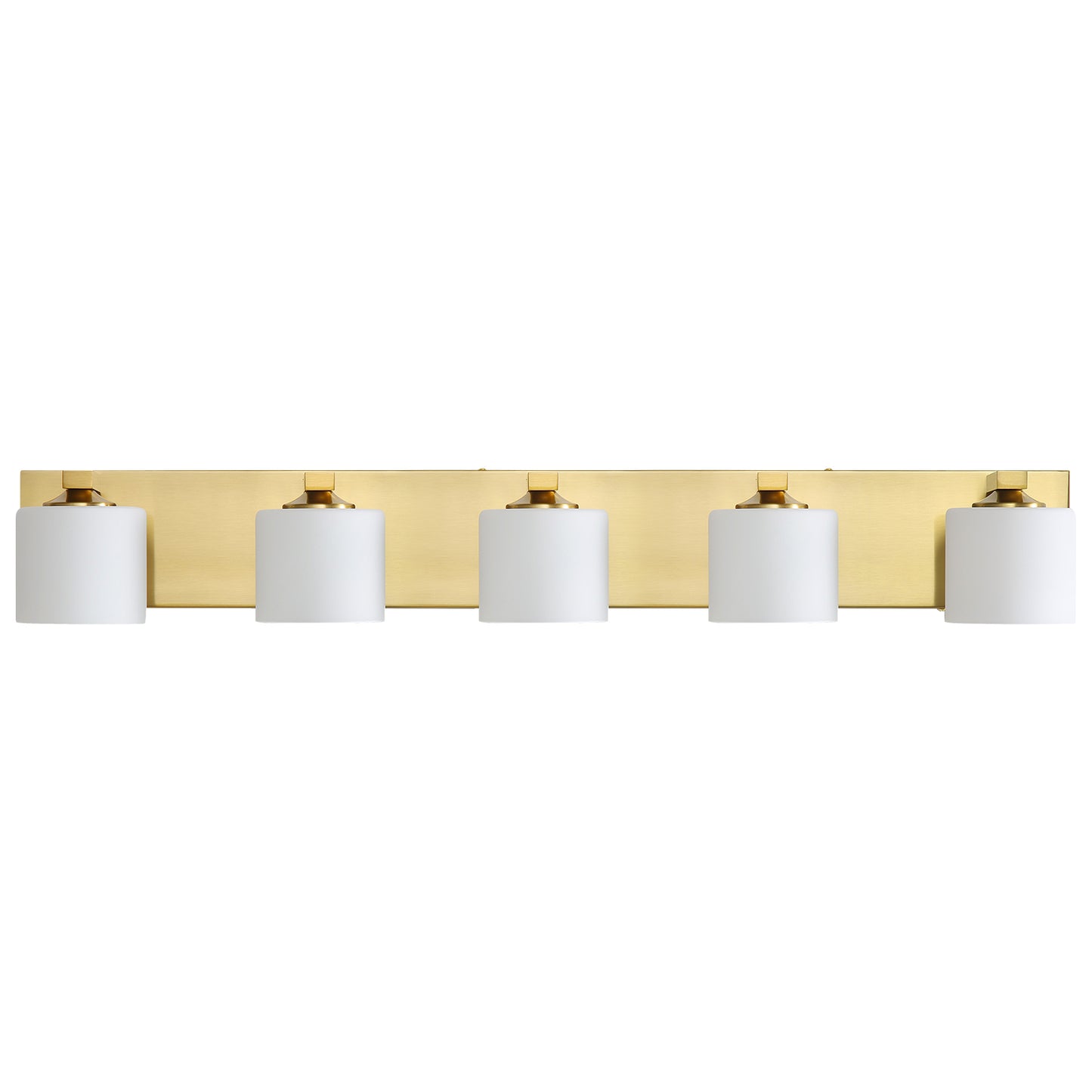 5-Light Gold Vanity Light – Modern Bathroom Wall Fixture with Etched Opal Glass