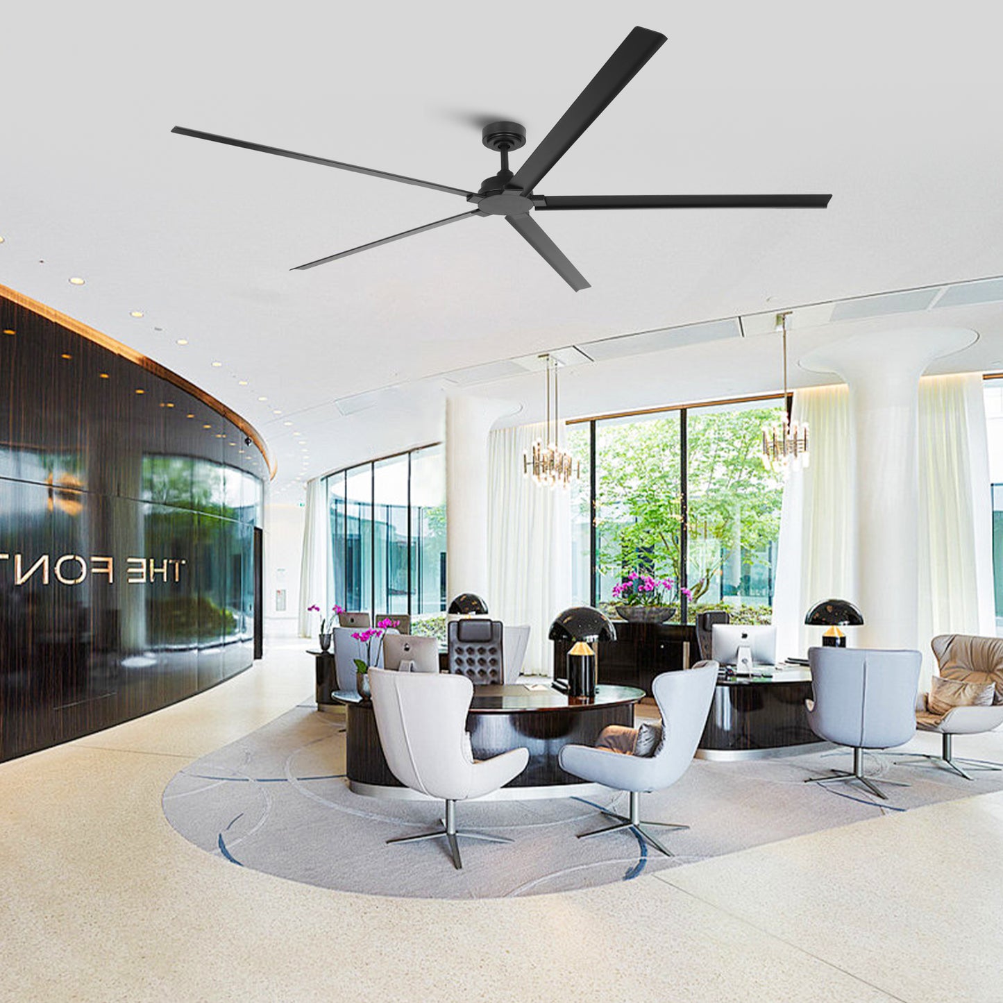 Ceiling Fan 84" Industrial 5-Blade Black IPX4 Outdoor Use