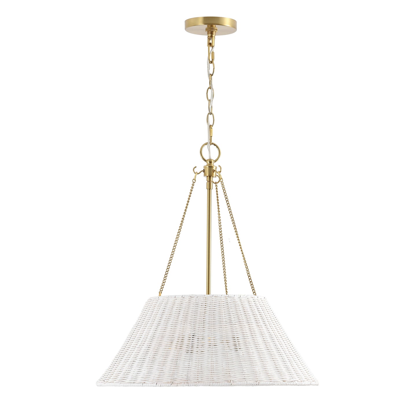 Farmhouse Chandelier 22" 3-Light Brass White Rattan Shade