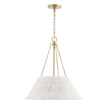 Farmhouse Chandelier 22" 3-Light Brass White Rattan Shade