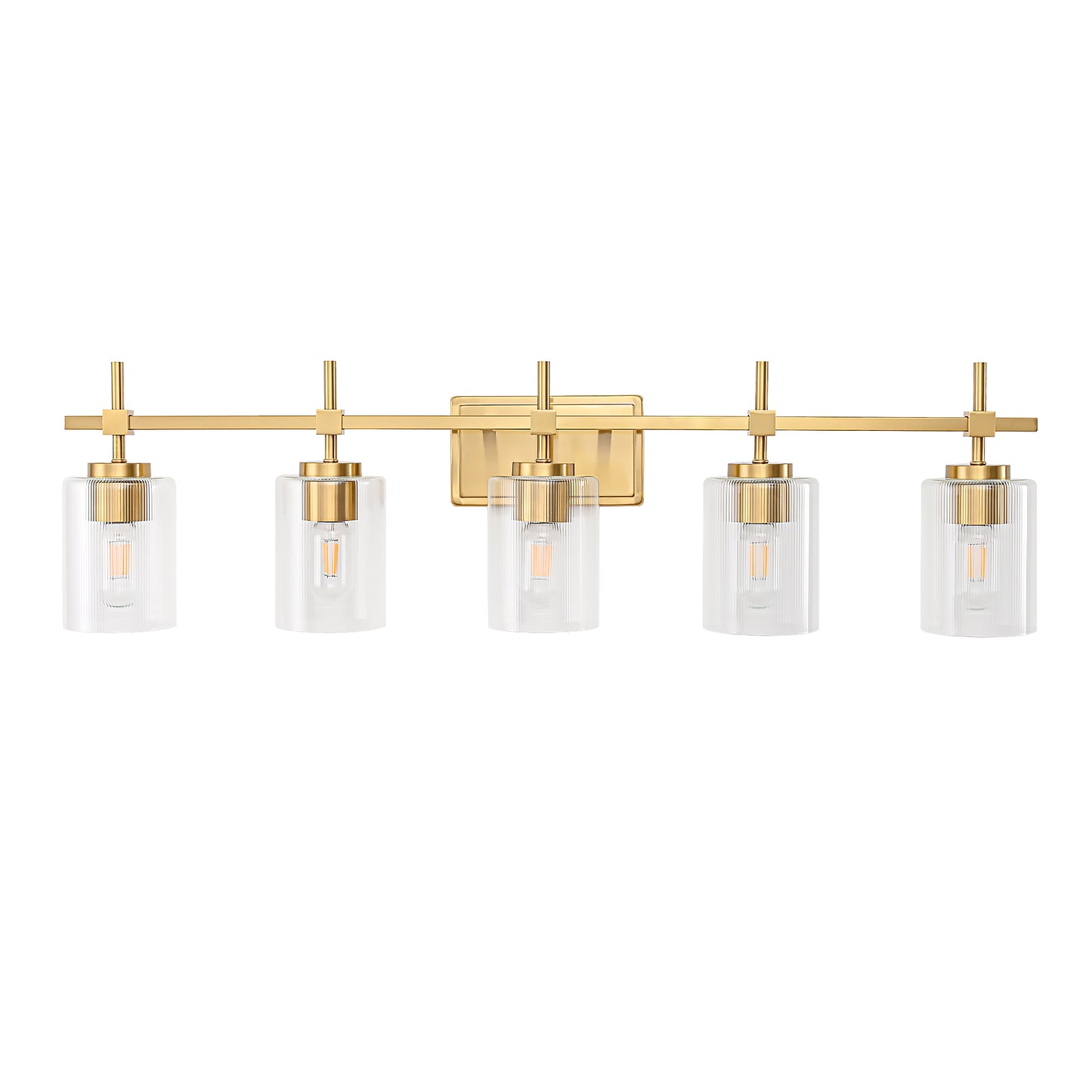5-Light Gold Vanity Light – Modern Bathroom Wall Light with Ribbed Glass