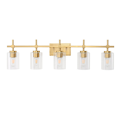 5-Light Gold Vanity Light – Modern Bathroom Wall Light with Ribbed Glass