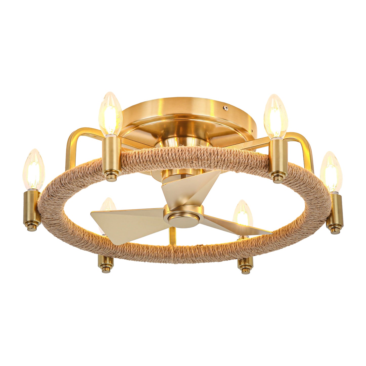 20" 6-Light Flush Mount Gold Ceiling Fan with Light