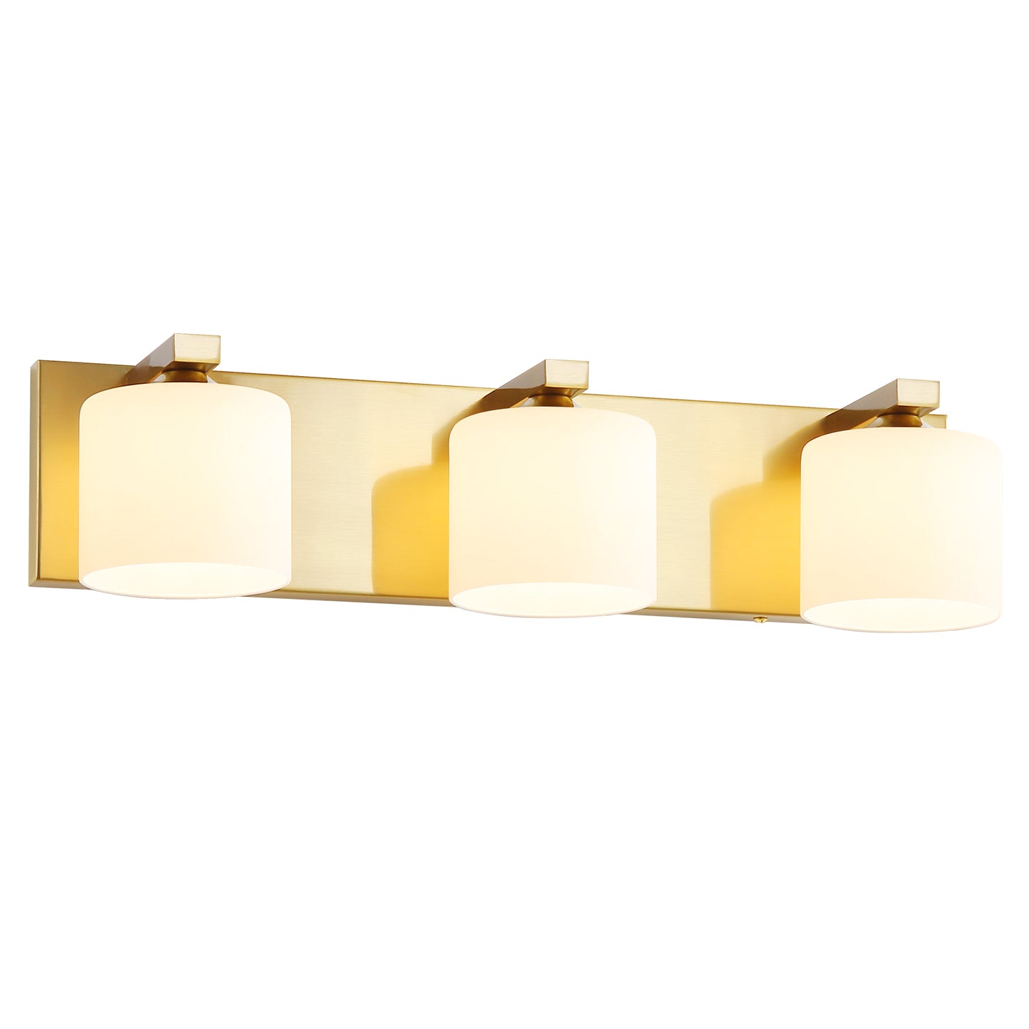 3-Light Gold Vanity Light – Modern Bathroom Wall Fixture with Etched Opal Glass