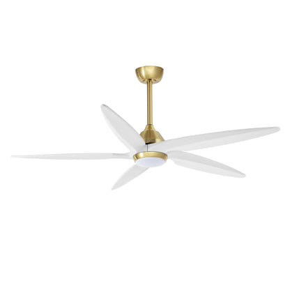 54" Gold and White Ceiling Fan with LED Light and Remote – Modern Dimmable Fan