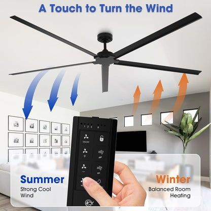 Ceiling Fan 84" Industrial 5-Blade Black IPX4 Outdoor Use