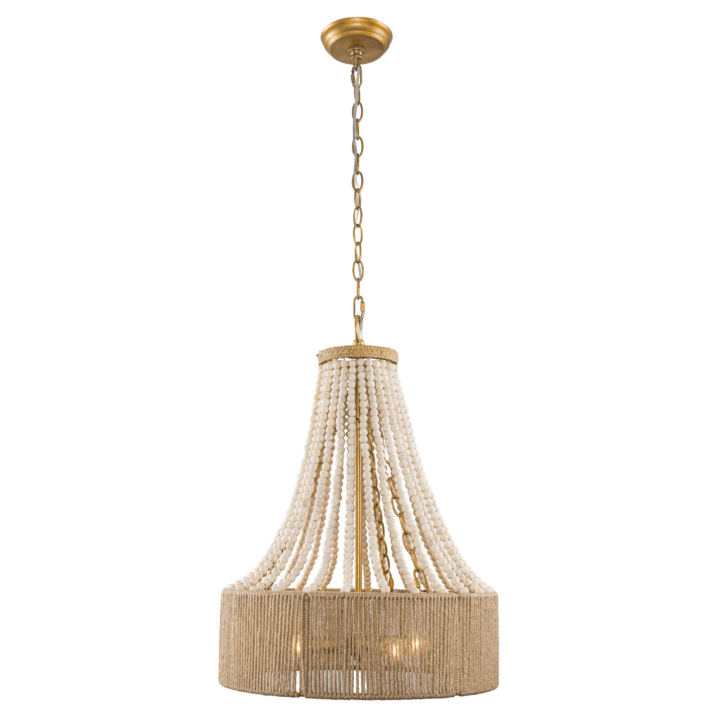4-Light Golden Farmhouse Wood Bead Chandelier