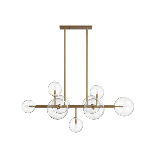 Delilah 9-Light Aged Brass Clear Globe Linear Chandelier