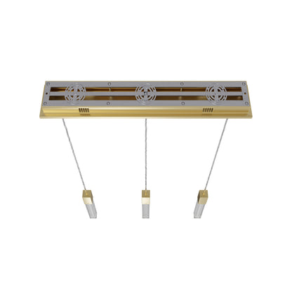 Boa 3-Light LED Brushed Brass Studded Glass Linear Chandelier