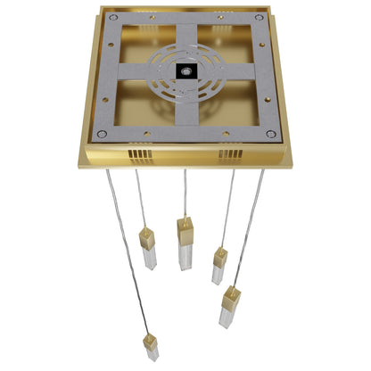 Boa 5-Light LED Brushed Brass Studded Glass Pendant Light