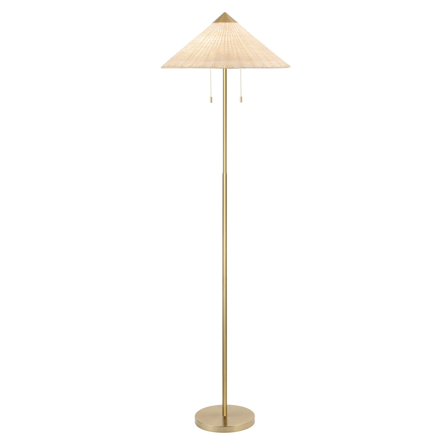 Floor Lamp Traditional Brass 65" 2-Light Rattan Shade