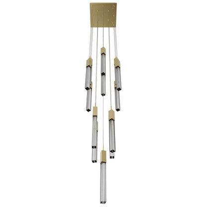 Boa 13-Light LED Brushed Brass Studded Glass Pendant Light