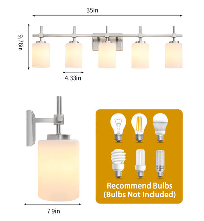 Jasper Brushed Nickel Frosted Glass 5-Light Bathroom Vanity Light