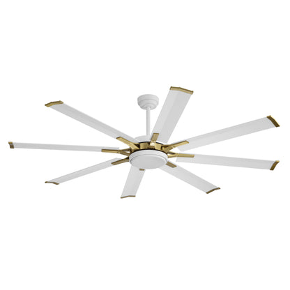 Ceiling Fan 72" Modern White + Gold 8-Blade with LED Light