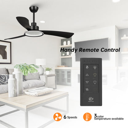 BreezeLite 52" Modern Matte Black LED 3-Blade Ceiling Fan