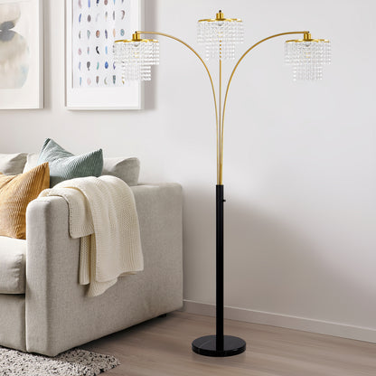 Brio 85" 3-Light Modern Gold Crystal Arc Floor Lamp